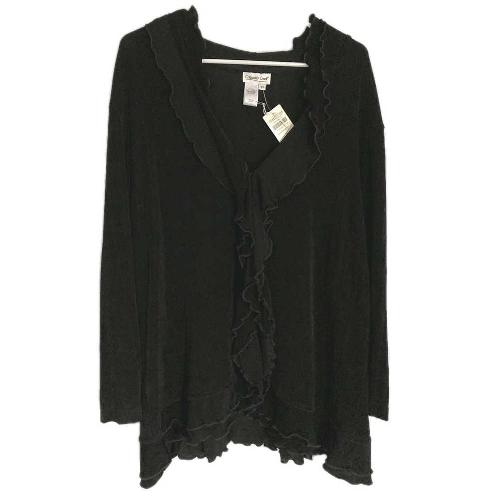 Coldwater Creek Shirt Women 3X Black Travel Knit Ruffle Front Tunic NWT
